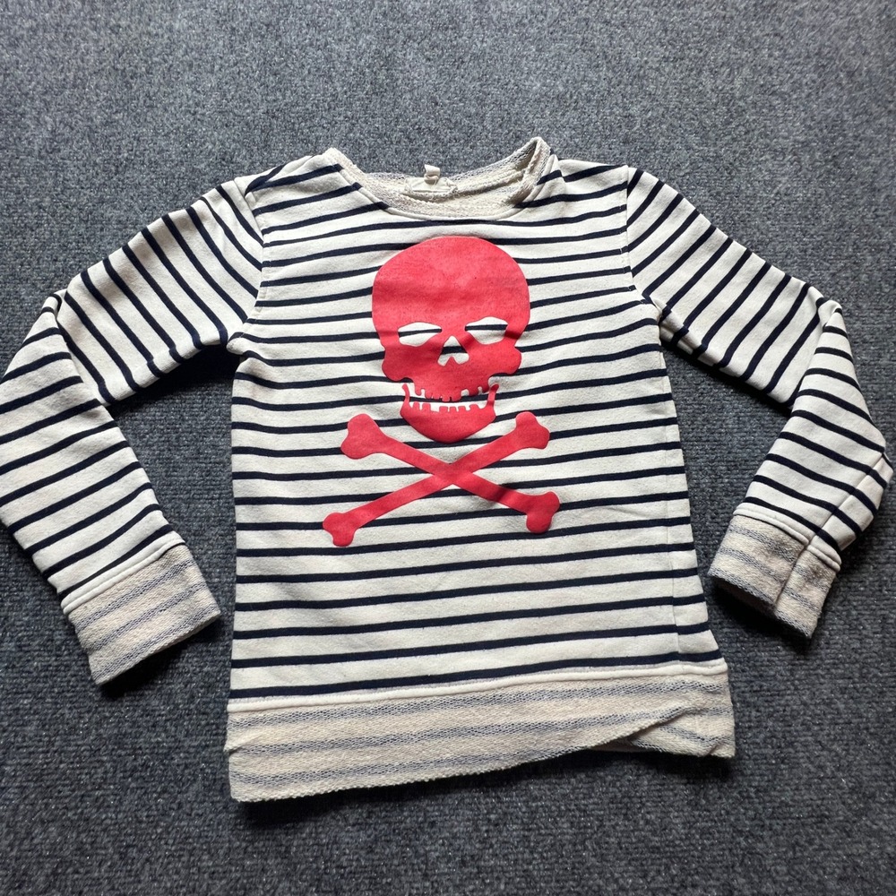 Appaman Girls Skull Crossbones Striped Sweatshirt Navy Size 8 Halloween Pirate